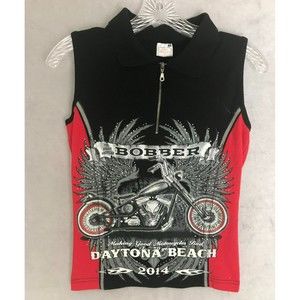 Womens 2014 Daytona Beach Bobber Motorcycle 1/4 Zip Vest Glitter Red/Black Large